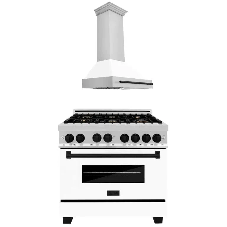 ZLINE Autograph Edition 36 In. Kitchen Package With Stainless Steel Dual Fuel Range With White Matte Door And Range Hood With Matte Black Accents (2AKP-RAWMRH36-MB)(Zline Autograph Edition 36 Kitchen Package Stainless Steel White Matte Matte Black 2akp Rawmrh36 Mb) 1 ZLINE Autograph Edition 36 In. Kitchen Package With Stainless Steel Dual Fuel Range With White Matte Door And Range Hood With Matte Black Accents (2AKP-RAWMRH36-MB)(Zline Autograph Edition 36 Kitchen Package Stainless Steel White Matte Matte Black 2akp Rawmrh36 Mb)