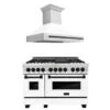 ZLINE Autograph Edition 48 In. Kitchen Package With Stainless Steel Dual Fuel Range With White Matte Door And Range Hood With Matte Black Accents (2AKP-RAWMRH48-MB)(Zline Autograph Edition 48 Kitchen Package Stainless Steel White Matte Matte Black 2akp Rawmrh48 Mb)