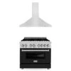 ZLINE 36 In. Kitchen Package With Stainless Steel Dual Fuel Range With Black Matte Door And Convertible Vent Range Hood (2KP-RABLMRH36)(Zline 36 Kitchen Package Stainless Steel Black Matte 2kp Rablmrh36)