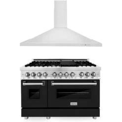 ZLINE 48 In. Kitchen Package With Stainless Steel Dual Fuel Range With Black Matte Door And Convertible Vent Range Hood (2KP-RABLMRH48)(Zline 48 Kitchen Package Stainless Steel Black Matte 2kp Rablmrh48)