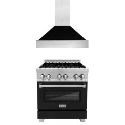 ZLINE 30 In. Kitchen Package With Satin Stainless Steel Dual Fuel Range With Black Matte Door And Convertible Vent Range Hood(Zline 30 Kitchen Package Satin Stainless Steel Black Matte 2kp Rasblmrh30)