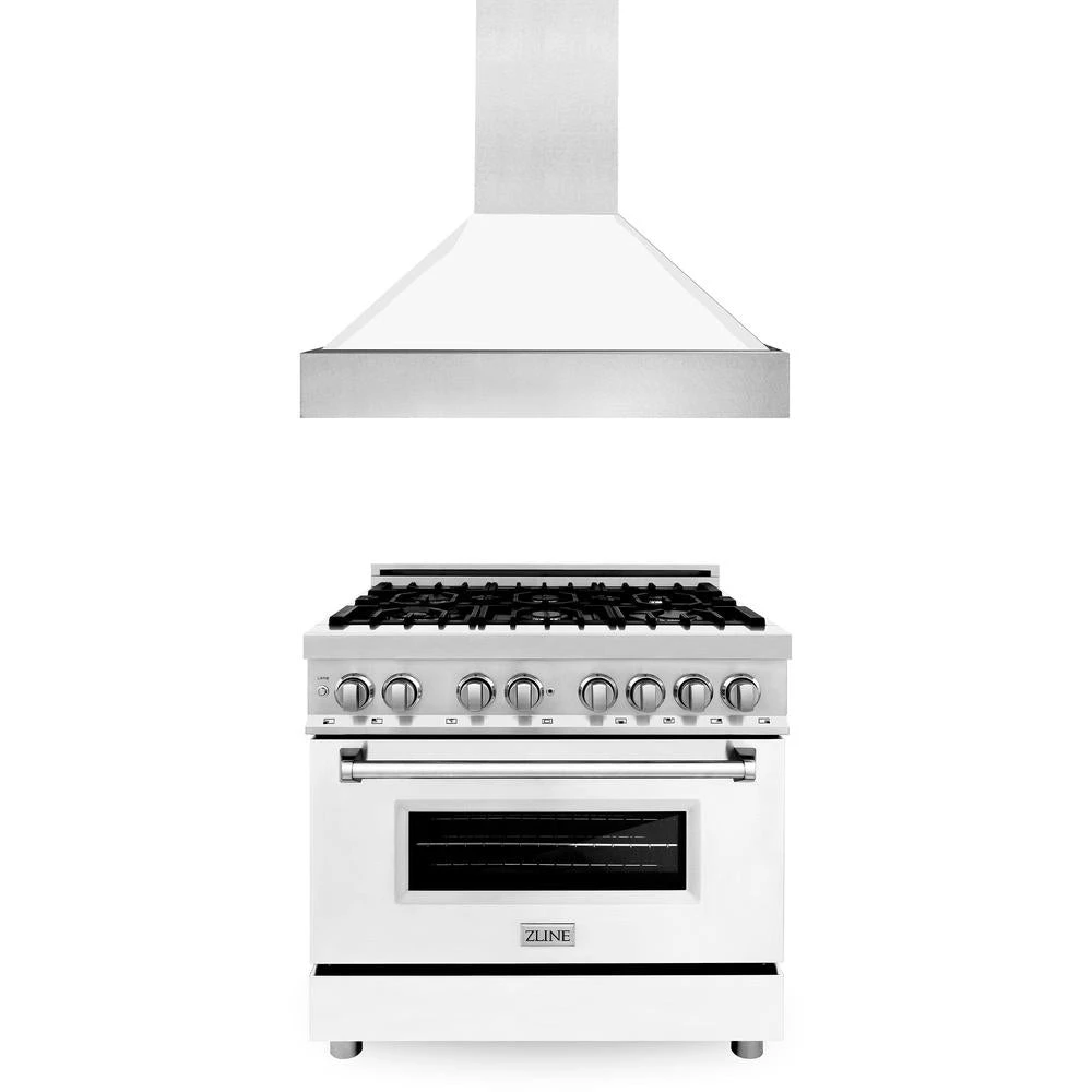 ZLINE 36 In. Kitchen Package With Stainless Steel Dual Fuel Range With White Matte Door And Convertible Vent Range Hood (2KP-RAWMRH36)(Zline 36 Kitchen Package Stainless Steel White Matte 2kp Rawmrh36) 1 ZLINE 36 In. Kitchen Package With Stainless Steel Dual Fuel Range With White Matte Door And Convertible Vent Range Hood (2KP-RAWMRH36)(Zline 36 Kitchen Package Stainless Steel White Matte 2kp Rawmrh36)