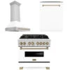 ZLINE Autograph Edition 36 In. Kitchen Package With Stainless Steel Dual Fuel Range With White Matte Door, Range Hood And Dishwasher With Champagne Bronze Accents (3AKP-RAWMRHDWM36-CB)(Zline Autograph Edition 36 Kitchen Package Stainless Steel White Matte Champagne Bronze 3akp Rawmrhdwm36 Cb)