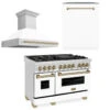 ZLINE Autograph Edition 48 In. Kitchen Package With Stainless Steel Dual Fuel Range With White Matte Door, Range Hood And Dishwasher With Champagne Bronze Accents (3AKP-RAWMRHDWM48-CB)(Zline Autograph Edition 48 Kitchen Package Stainless Steel White Matte Champagne Bronze 3akp Rawmrhdwm48 Cb)