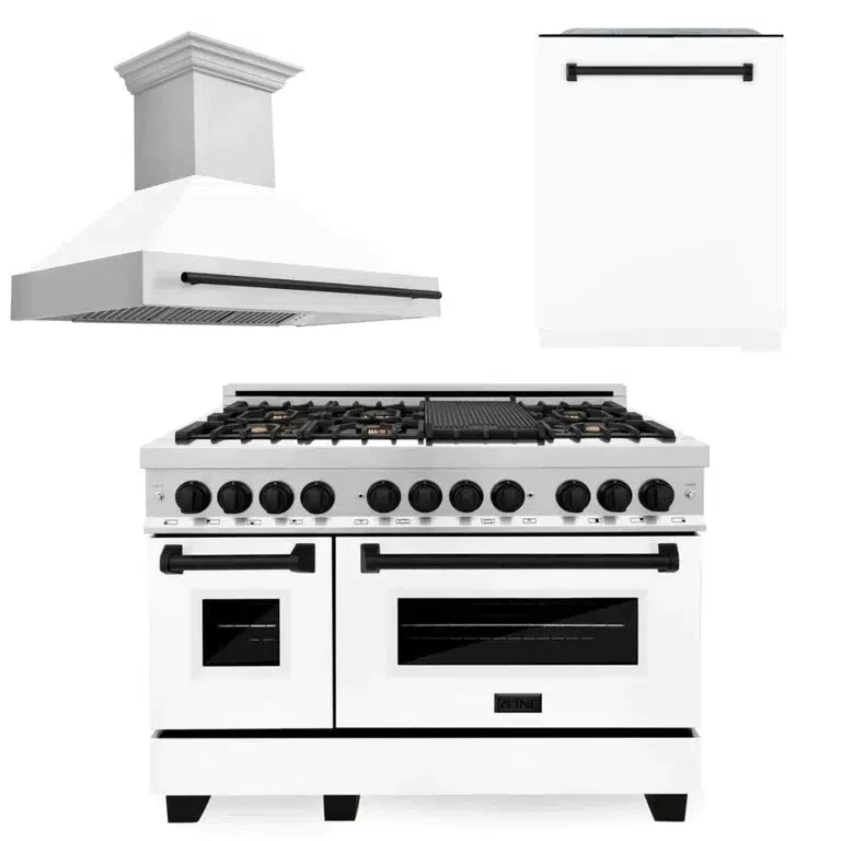 ZLINE Autograph Edition 48 In. Kitchen Package With Stainless Steel Dual Fuel Range With White Matte Door, Range Hood And Dishwasher With Matte Black Accents (3AKP-RAWMRHDWM48-MB)(Zline Autograph Edition 48 Kitchen Package Stainless Steel White Matte Matte Black 3akp Rawmrhdwm48 Mb) 1 ZLINE Autograph Edition 48 In. Kitchen Package With Stainless Steel Dual Fuel Range With White Matte Door, Range Hood And Dishwasher With Matte Black Accents (3AKP-RAWMRHDWM48-MB)(Zline Autograph Edition 48 Kitchen Package Stainless Steel White Matte Matte Black 3akp Rawmrhdwm48 Mb)