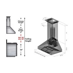 ZLINE 36 In. Professional Ducted Wall Mount Range Hood In Stainless Steel With Crown Molding (667CRN-36)(Zline 36 Professional Wall Mount Range Hood Stainless Steel Crown Molding 667crn 36) -Induction Cooktop Store 667 30 36 42 48 54 60 spec dimensional diagram chimney height