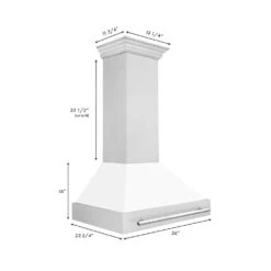 ZLINE 36 In. Satin Stainless Steel Wall Mount Range Hood With White Matte Shell And Stainless Steel Handle (8654SNX-WM-36)(Zline 36 Wall Mount Range Hood Satin Stainless Steel White Matte 8654snx Wm 36) -Induction Cooktop Store 8654SNX WM36 Dimensional