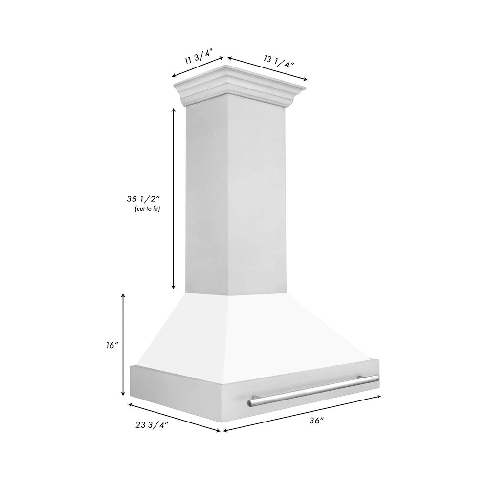 ZLINE 36 In. Satin Stainless Steel Wall Mount Range Hood With White Matte Shell And Stainless Steel Handle (8654SNX-WM-36)(Zline 36 Wall Mount Range Hood Satin Stainless Steel White Matte 8654snx Wm 36) 16 ZLINE 36 In. Satin Stainless Steel Wall Mount Range Hood With White Matte Shell And Stainless Steel Handle (8654SNX-WM-36)(Zline 36 Wall Mount Range Hood Satin Stainless Steel White Matte 8654snx Wm 36) - Image 16