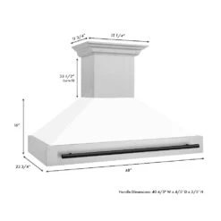 ZLINE Autograph Edition 48 In. Satin Stainless Steel Wall Mount Range Hood With White Matte Shell And Matte Black Handle (8654SNZ-WM48-MB)(Zline Autograph Edition 48 Wall Mount Range Hood Satin Stainless Steel White Matte Matte Black 8654snz Wm48 Mb) -Induction Cooktop Store 8654SNZ WM 48 MB Dimensional