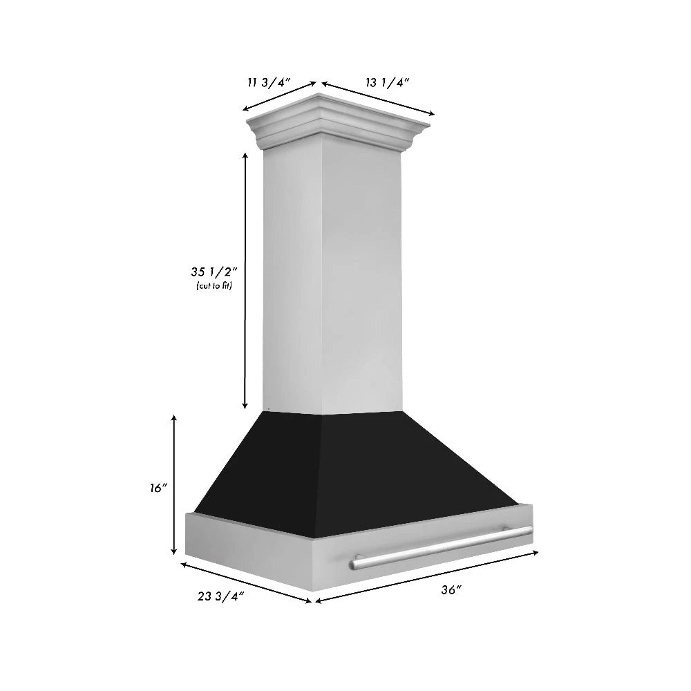ZLINE 36 In. Stainless Steel Range Hood With Black Matte Shell And Stainless Steel Handle (8654STX-BLM-36)(Zline 36 Wall Mount Range Hood Stainless Steel Black Matte 8654stx Blm 36) 5 ZLINE 36 In. Stainless Steel Range Hood With Black Matte Shell And Stainless Steel Handle (8654STX-BLM-36)(Zline 36 Wall Mount Range Hood Stainless Steel Black Matte 8654stx Blm 36) - Image 5