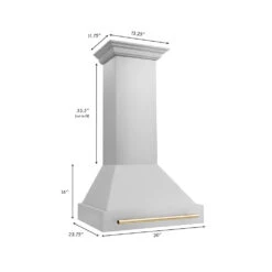 ZLINE Autograph Edition 30 In. Stainless Steel Range Hood With Stainless Steel Shell And Polished Gold Handle (8654STZ-30-G)(Zline Autograph Edition 30 Wall Mount Range Hood Stainless Steel Polished Gold 8654stz 30 G) -Induction Cooktop Store 8654STZ 30 G Dimensional