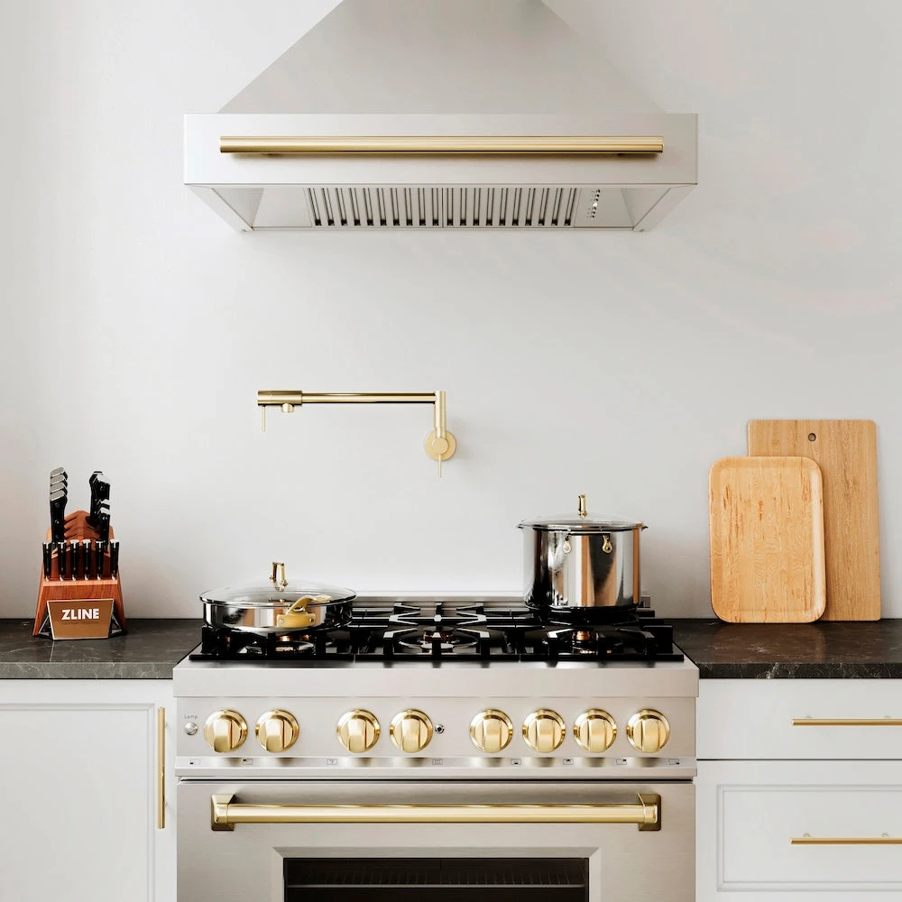 ZLINE Autograph Edition 36 In. Stainless Steel Range Hood With Stainless Steel Shell And Polished Gold Handle (8654STZ-36-G)(Zline Autograph Edition 36 Wall Mount Range Hood Stainless Steel Polished Gold 8654stz 36 G) 11 ZLINE Autograph Edition 36 In. Stainless Steel Range Hood With Stainless Steel Shell And Polished Gold Handle (8654STZ-36-G)(Zline Autograph Edition 36 Wall Mount Range Hood Stainless Steel Polished Gold 8654stz 36 G) - Image 11