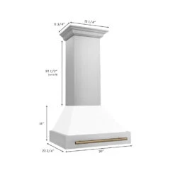 ZLINE Autograph Edition 30 In. Stainless Steel Range Hood With White Matte Shell And Champagne Bronze Handle (8654STZ-WM30-CB)(Zline Autograph Edition 30 Wall Mount Range Hood Stainless Steel White Matte Champagne Bronze 8654stz Wm30 Cb) -Induction Cooktop Store 8654STZ WM30 CB Dimensional