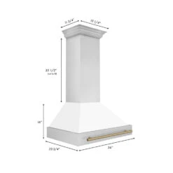 ZLINE Autograph Edition 36 In. Stainless Steel Range Hood With White Matte Shell And Champagne Bronze Handle (8654STZ-WM36-CB)(Zline Autograph Edition 36 Wall Mount Range Hood Stainless Steel White Matte Champagne Bronze 8654stz Wm36 Cb) -Induction Cooktop Store 8654STZ WM36 CB Dimensional