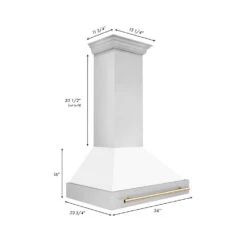 ZLINE Autograph Edition 36 In. Stainless Steel Range Hood With White Matte Shell And Polished Gold Handle (8654STZ-WM36-G)(Zline Autograph Edition 36 Wall Mount Range Hood Stainless Steel White Matte Polished Gold 8654stz Wm36 G) -Induction Cooktop Store 8654STZ WM36 G Dimensional 9c74b501 d7d6 4796 9927 a680810ebc37