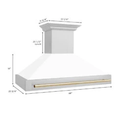 ZLINE Autograph Edition 48 In. Stainless Steel Range Hood With White Matte Shell And Polished Gold Handle (8654STZ-WM48-G)(Zline Autograph Edition 48 Wall Mount Range Hood Stainless Steel White Matte Polished Gold 8654stz Wm48 G) 15 ZLINE Autograph Edition 48 In. Stainless Steel Range Hood With White Matte Shell And Polished Gold Handle (8654STZ-WM48-G)(Zline Autograph Edition 48 Wall Mount Range Hood Stainless Steel White Matte Polished Gold 8654stz Wm48 G) -Induction Cooktop Store 8654STZ WM48 G Dimensional