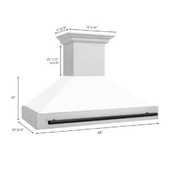 ZLINE Autograph Edition 48 In. Stainless Steel Range Hood With White Matte Shell And Matte Black Handle (8654STZ-WM48-MB)(Zline Autograph Edition 48 Wall Mount Range Hood Stainless Steel White Matte Matte Black 8654stz Wm48 Mb) -Induction Cooktop Store 8654STZ WM48 MB Dimensional