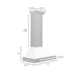 ZLINE 30 In. Convertible Satin Stainless Steel Wall Mount Range Hood With White Matte Shell And Stainless Steel Handle (KB4SNX-WM-30)(Zline 30 Wall Mount Range Hood Satin Stainless Steel White Matte Kb4snx Wm 30) -Induction Cooktop Store KB4SNX WM30 Dimensional c544a752 6498 48c9 9b52 279070f4e069