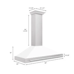 ZLINE 48 In. Convertible Stainless Steel Range Hood With White Matte Shell And Stainless Steel Handle (KB4STX-WM-48)(Zline 48 Wall Mount Range Hood Stainless Steel White Matte Kb4stx Wm 48) -Induction Cooktop Store KB4STX WM48 Dimensional