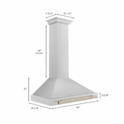 ZLINE Autograph Edition 36 In. Convertible Stainless Steel Range Hood With Stainless Steel Shell And Polished Gold Accents (KB4STZ-36-G)(Zline Autograph Edition 36 Wall Mount Range Hood Stainless Steel Polished Gold Kb4stz 36 G) -Induction Cooktop Store KB4STZ 36 G Dimensional