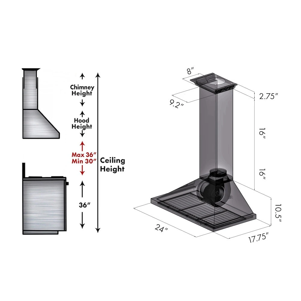 ZLINE 24 In. Convertible Vent Wall Mount Range Hood In Stainless Steel With Crown Molding (KBCRN-24)(Zline 24 Wall Mount Range Hood Stainless Steel Crown Molding Kbcrn 24) 9 ZLINE 24 In. Convertible Vent Wall Mount Range Hood In Stainless Steel With Crown Molding (KBCRN-24)(Zline 24 Wall Mount Range Hood Stainless Steel Crown Molding Kbcrn 24) - Image 9