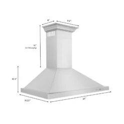 ZLINE 36 In. Convertible Vent Wall Mount Range Hood In Stainless Steel With Crown Molding (KBCRN-36)(Zline 36 Wall Mount Range Hood Stainless Steel Crown Molding Kbcrn 36) 19 ZLINE 36 In. Convertible Vent Wall Mount Range Hood In Stainless Steel With Crown Molding (KBCRN-36)(Zline 36 Wall Mount Range Hood Stainless Steel Crown Molding Kbcrn 36) -Induction Cooktop Store KBCRN 36Dimensional