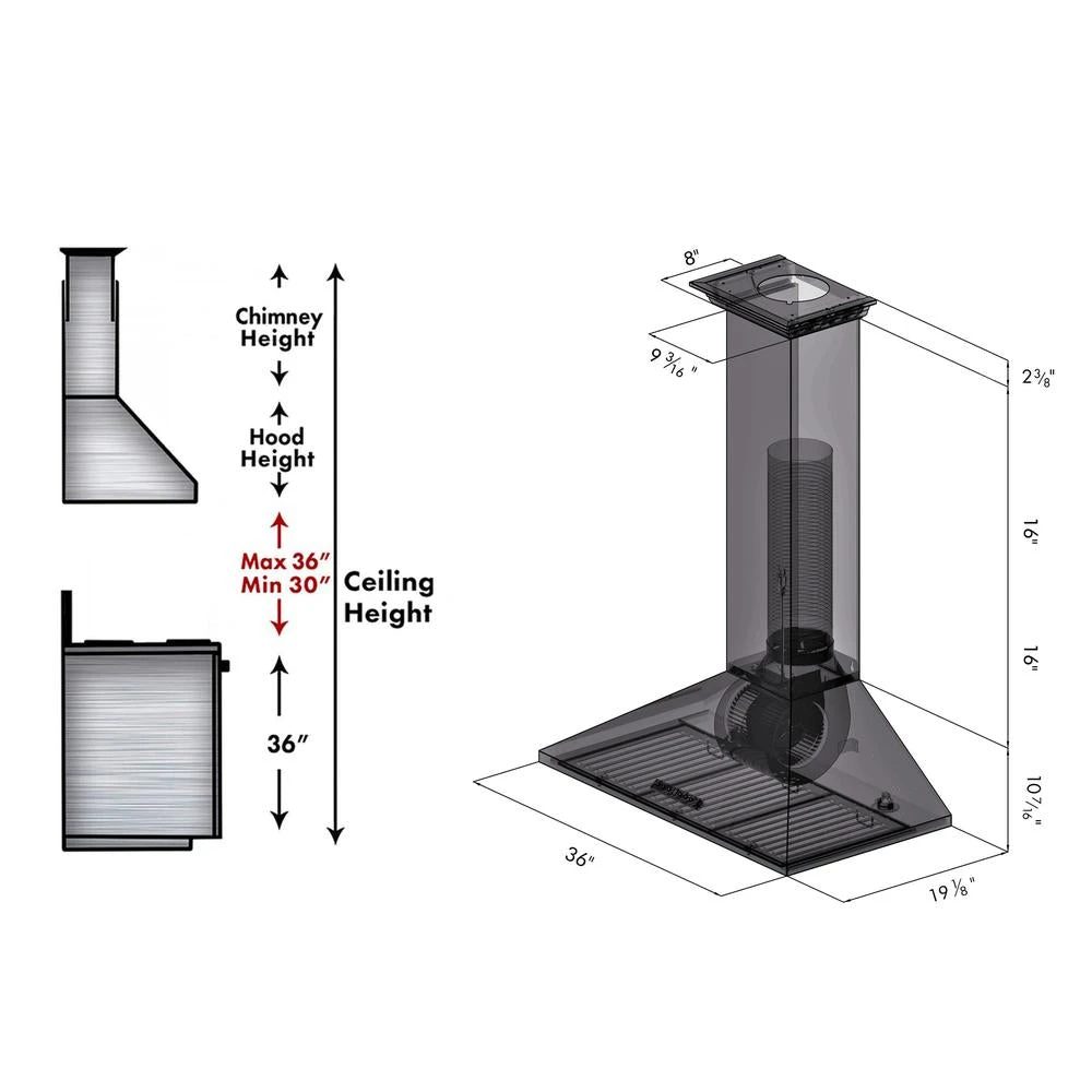 ZLINE 36 In. Convertible Vent Wall Mount Range Hood In Stainless Steel With Crown Molding (KL2CRN-36)(Zline 36 Wall Mount Range Hood Stainless Steel Crown Molding Kl2crn 36) 9 ZLINE 36 In. Convertible Vent Wall Mount Range Hood In Stainless Steel With Crown Molding (KL2CRN-36)(Zline 36 Wall Mount Range Hood Stainless Steel Crown Molding Kl2crn 36) - Image 9