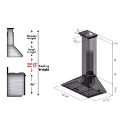 ZLINE 48 In. Convertible Vent Wall Mount Range Hood In Stainless Steel With Crown Molding (KL2CRN-48)(Zline 48 Wall Mount Range Hood Stainless Steel Crown Molding Kl2crn 48) -Induction Cooktop Store KL2CRN 42 48 spec dimensional diagram chimney height 1