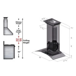 ZLINE 30 In. Convertible Vent Wall Mount Range Hood In Stainless Steel And Glass With Crown Molding (KZCRN-30)(Zline 30 Wall Mount Range Hood Stainless Steel Glass Crown Molding Kzcrn 30) -Induction Cooktop Store KZCRN 30 spec dimensional diagram chimney height