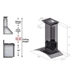 ZLINE 36 In. Convertible Vent Wall Mount Range Hood In Stainless Steel And Glass With Crown Molding (KZCRN-36)(Zline 36 Wall Mount Range Hood Stainless Steel Glass Crown Molding Kzcrn 36) -Induction Cooktop Store KZCRN 36 spec dimensional diagram chimney height