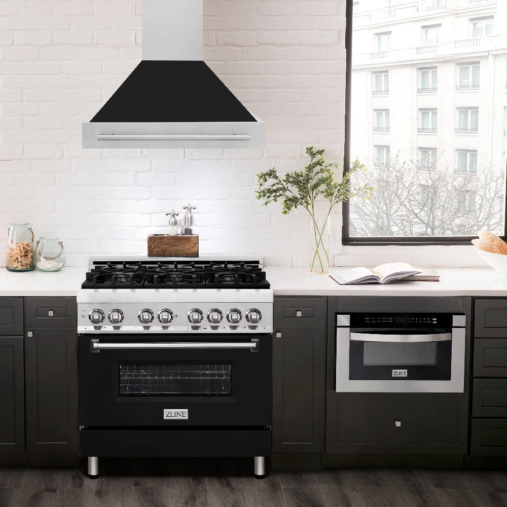 ZLINE 36 In. Stainless Steel Range Hood With Black Matte Shell And Stainless Steel Handle (8654STX-BLM-36)(Zline 36 Wall Mount Range Hood Stainless Steel Black Matte 8654stx Blm 36) 2 ZLINE 36 In. Stainless Steel Range Hood With Black Matte Shell And Stainless Steel Handle (8654STX-BLM-36)(Zline 36 Wall Mount Range Hood Stainless Steel Black Matte 8654stx Blm 36) - Image 2