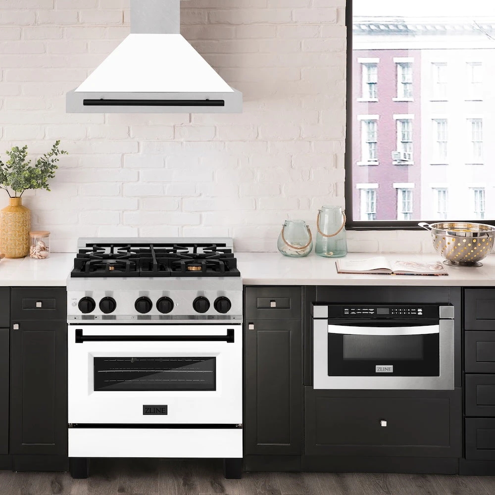 ZLINE Autograph Edition 30 In. Convertible Satin Stainless Steel Wall Mount Range Hood With White Matte Shell And Matte Black Handle (KB4SNZ-WM30-MB)(Zline Autograph Edition 30 Wall Mount Range Hood Satin Stainless Steel White Matte Matte Black Kb4snz Wm30 Mb) 2 ZLINE Autograph Edition 30 In. Convertible Satin Stainless Steel Wall Mount Range Hood With White Matte Shell And Matte Black Handle (KB4SNZ-WM30-MB)(Zline Autograph Edition 30 Wall Mount Range Hood Satin Stainless Steel White Matte Matte Black Kb4snz Wm30 Mb) - Image 2