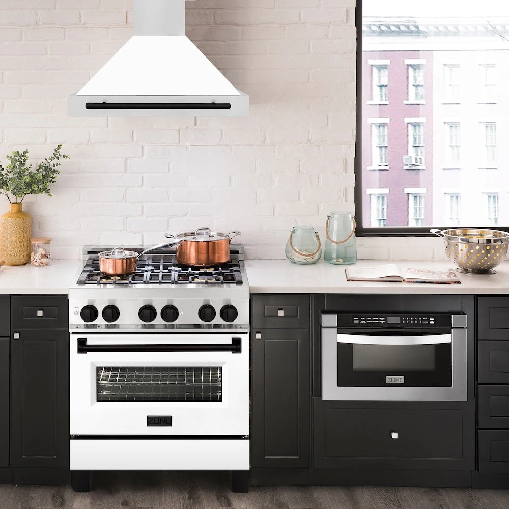 ZLINE Autograph Edition 30 In. Convertible Stainless Steel Range Hood With White Matte Shell And Matte Black Accents (KB4STZ-WM30-MB)(Zline Autograph Edition 30 Wall Mount Range Hood Stainless Steel White Matte Matte Black Kb4stz Wm30 Mb) 2 ZLINE Autograph Edition 30 In. Convertible Stainless Steel Range Hood With White Matte Shell And Matte Black Accents (KB4STZ-WM30-MB)(Zline Autograph Edition 30 Wall Mount Range Hood Stainless Steel White Matte Matte Black Kb4stz Wm30 Mb) - Image 2