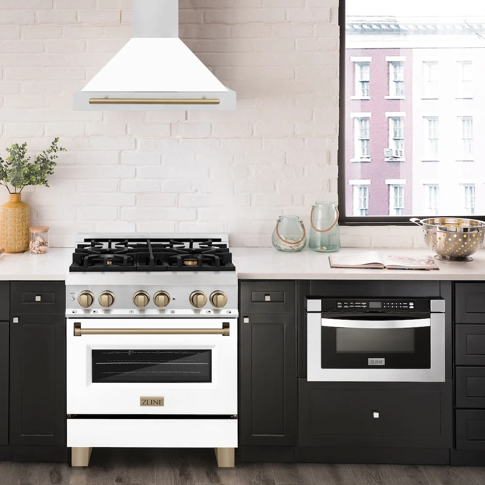 ZLINE Autograph Edition 30 In. Convertible Stainless Steel Range Hood With White Matte Shell And Champagne Bronze Accents (KB4STZ-WM30-CB)(Zline Autograph Edition 30 Wall Mount Range Hood Stainless Steel White Matte Champagne Bronze Kb4stz Wm30 Cb) 2 ZLINE Autograph Edition 30 In. Convertible Stainless Steel Range Hood With White Matte Shell And Champagne Bronze Accents (KB4STZ-WM30-CB)(Zline Autograph Edition 30 Wall Mount Range Hood Stainless Steel White Matte Champagne Bronze Kb4stz Wm30 Cb) - Image 2