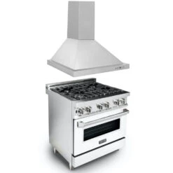 ZLINE 30 In. Kitchen Package With Stainless Steel Dual Fuel Range With White Matte Door And Convertible Vent Range Hood (2KP-RAWMRH30)(Zline 30 Kitchen Package Stainless Steel White Matte 2kp Rawmrh30)