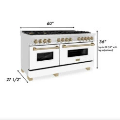 ZLINE Autograph Edition 60 In. 7.4 Cu. Ft. Legacy Dual Fuel Range With 9 Burner Gas Cooktop And 2 Electric Convection Ovens In Stainless Steel With White Matte Doors And Champagne Bronze Accents (RAZ-WM-60-CB)(Zline Autograph Edition 60 Legacy Dual Fuel Range Stainless Steel White Matte Champagne Bronze Raz Wm 60 Cb) -Induction Cooktop Store RASZ SN 60 CB Dimensions