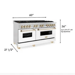 ZLINE Autograph Edition 60 In. 7.4 Cu. Ft. Legacy Dual Fuel Range With 9 Burner Gas Cooktop And 2 Electric Convection Ovens In Stainless Steel With White Matte Doors And Polished Gold Accents (RAZ-WM-60-G)(Zline Autograph Edition 60 Legacy Dual Fuel Range Stainless Steel White Matte Gold Raz Wm 60 G) -Induction Cooktop Store RASZ SN 60 G Dimensions