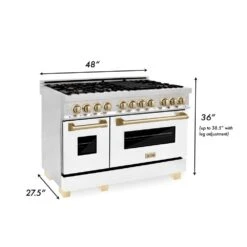 ZLINE Autograph Edition 48 In. 6.0 Cu. Ft. Legacy Dual Fuel Range With 7 Burner Gas Cooktop And 2 Electric Ovens In Stainless Steel With White Matte Doors And Polished Gold Accents (RAZ-WM-48-G)(Zline Autograph Edition 48 Legacy Dual Fuel Range Stainless Steel White Matte Gold Raz Wm 48 G) -Induction Cooktop Store zline autograph edition 48 60 cu ft dual fuel range with gas stove and electric oven in stainless steel with white matte door and accents raz wm 48 ranges zline 980685 1358ac67 1e98 4