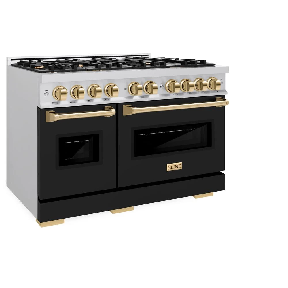 ZLINE Autograph Edition 48 In. 6.7 Cu. Ft. Classic Double Oven Gas Range With 8 Burner Cooktop In Stainless Steel With Black Matte Doors And Polished Gold Accents (CGRZ-BLM-48-G)(Zline Autograph Edition 48 Classic Gas Range Stainless Steel Black Matte Polished Gold Cgrz Blm 48 G) 5 ZLINE Autograph Edition 48 In. 6.7 Cu. Ft. Classic Double Oven Gas Range With 8 Burner Cooktop In Stainless Steel With Black Matte Doors And Polished Gold Accents (CGRZ-BLM-48-G)(Zline Autograph Edition 48 Classic Gas Range Stainless Steel Black Matte Polished Gold Cgrz Blm 48 G) - Image 5