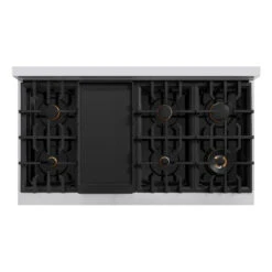 ZLINE Autograph Edition 48 In. 6.7 Cu. Ft. Classic Double Oven Gas Range With 8 Burner Cooktop In Stainless Steel With Black Matte Doors And Polished Gold Accents (CGRZ-BLM-48-G)(Zline Autograph Edition 48 Classic Gas Range Stainless Steel Black Matte Polished Gold Cgrz Blm 48 G) 17 ZLINE Autograph Edition 48 In. 6.7 Cu. Ft. Classic Double Oven Gas Range With 8 Burner Cooktop In Stainless Steel With Black Matte Doors And Polished Gold Accents (CGRZ-BLM-48-G)(Zline Autograph Edition 48 Classic Gas Range Stainless Steel Black Matte Polished Gold Cgrz Blm 48 G) -Induction Cooktop Store zline autograph edition classic stainless steel black matte gas range CGRZ BLM 48 G top down