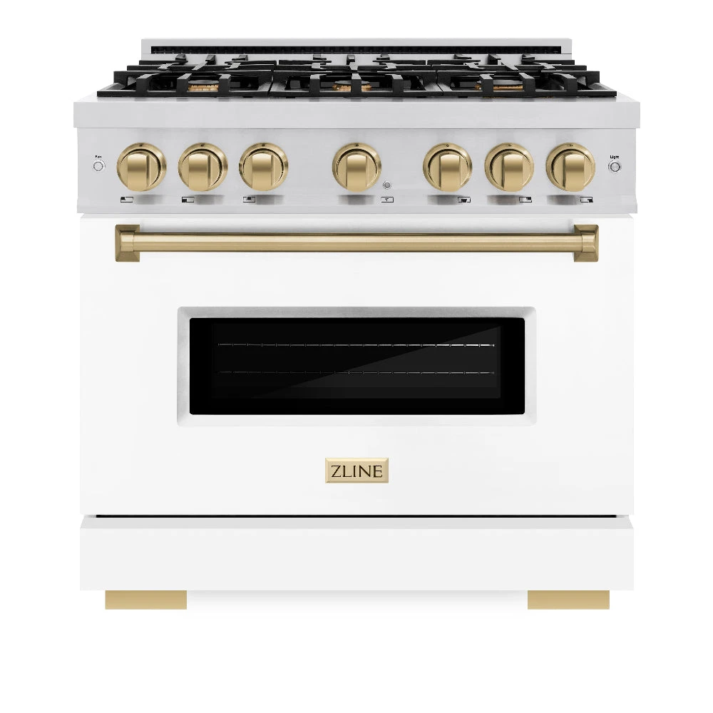 ZLINE Autograph Edition 36 In. 5.2 Cu. Ft. Classic Dual Fuel Range With 6 Burner Gas Cooktop And Electric Convection Oven In Stainless Steel With White Matte Door And Champagne Bronze Accents (CDRZ-WM-36-CB)(Zline Autograph Edition 36 Classic Dual Fuel Range Stainless Steel White Matte Champagne Bronze Cdrz Wm 36 Cb) 3 ZLINE Autograph Edition 36 In. 5.2 Cu. Ft. Classic Dual Fuel Range With 6 Burner Gas Cooktop And Electric Convection Oven In Stainless Steel With White Matte Door And Champagne Bronze Accents (CDRZ-WM-36-CB)(Zline Autograph Edition 36 Classic Dual Fuel Range Stainless Steel White Matte Champagne Bronze Cdrz Wm 36 Cb) - Image 3