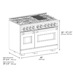ZLINE Autograph Edition 48 In. 6.7 Cu. Ft. Classic Double Oven Dual Fuel Range With 8 Burner Gas Cooktop In Stainless Steel With White Matte Doors And Polished Gold Accents (CDRZ-WM-48-G)(Zline Autograph Edition 48 Classic Dual Fuel Range Stainless Steel White Matte Polished Gold Cdrz Wm 48 G) -Induction Cooktop Store zline autograph edition classic stainless steel white matte dual fuel range CDRZ WM 48 G dimensional diagram