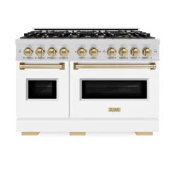 ZLINE Autograph Edition 48 In. 6.7 Cu. Ft. Classic Double Oven Gas Range With 8 Burner Cooktop In Stainless Steel With White Matte Doors And Champagne Bronze Accents (CGRZ-WM-48-CB)(Zline Autograph Edition 48 Classic Gas Range Stainless Steel White Matte Champagne Bronze Cgrz Wm 48 Cb) 14 ZLINE Autograph Edition 48 In. 6.7 Cu. Ft. Classic Double Oven Gas Range With 8 Burner Cooktop In Stainless Steel With White Matte Doors And Champagne Bronze Accents (CGRZ-WM-48-CB)(Zline Autograph Edition 48 Classic Gas Range Stainless Steel White Matte Champagne Bronze Cgrz Wm 48 Cb) -Induction Cooktop Store zline autograph edition classic stainless steel white matte gas range CGRZ WM 48 CB front