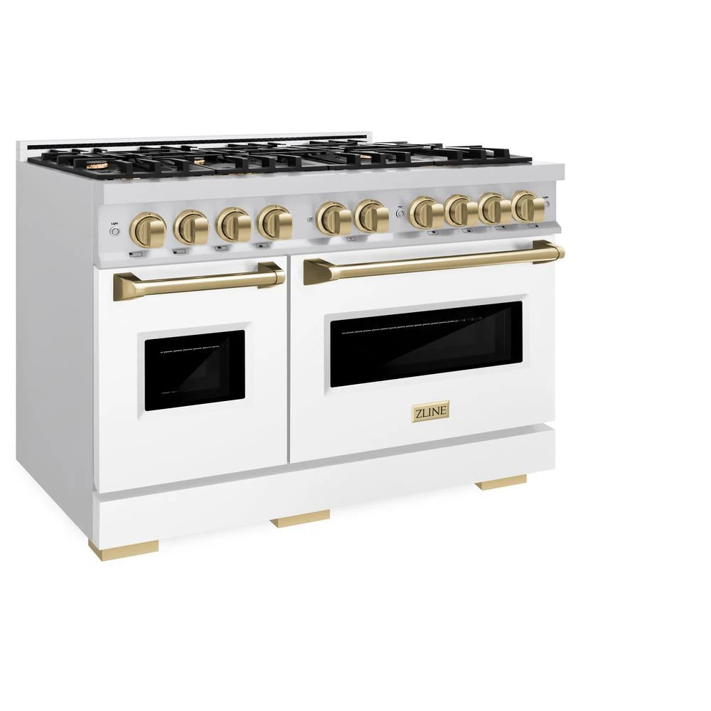 ZLINE Autograph Edition 48 In. 6.7 Cu. Ft. Classic Double Oven Gas Range With 8 Burner Cooktop In Stainless Steel With White Matte Doors And Champagne Bronze Accents (CGRZ-WM-48-CB)(Zline Autograph Edition 48 Classic Gas Range Stainless Steel White Matte Champagne Bronze Cgrz Wm 48 Cb) 5 ZLINE Autograph Edition 48 In. 6.7 Cu. Ft. Classic Double Oven Gas Range With 8 Burner Cooktop In Stainless Steel With White Matte Doors And Champagne Bronze Accents (CGRZ-WM-48-CB)(Zline Autograph Edition 48 Classic Gas Range Stainless Steel White Matte Champagne Bronze Cgrz Wm 48 Cb) - Image 5