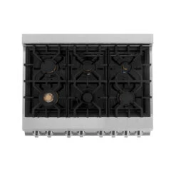 ZLINE Autograph Edition 36 In. 4.6 Cu. Ft. Legacy Dual Fuel Range With 6 Burner Gas Cooktop And Electric Convection Oven In Satin Stainless Steel With Black Matte Door And Champagne Bronze Accents (RASZ-BLM-36-CB)(Zline Autograph Edition 36 Legacy Dual Fuel Range Satin Stainless Steel Black Matte Champagne Bronze Rasz Blm 36 Cb) -Induction Cooktop Store zline autograph edition professional satin stainless steel black matte dual fuel range RASZ BLM36 CB top down