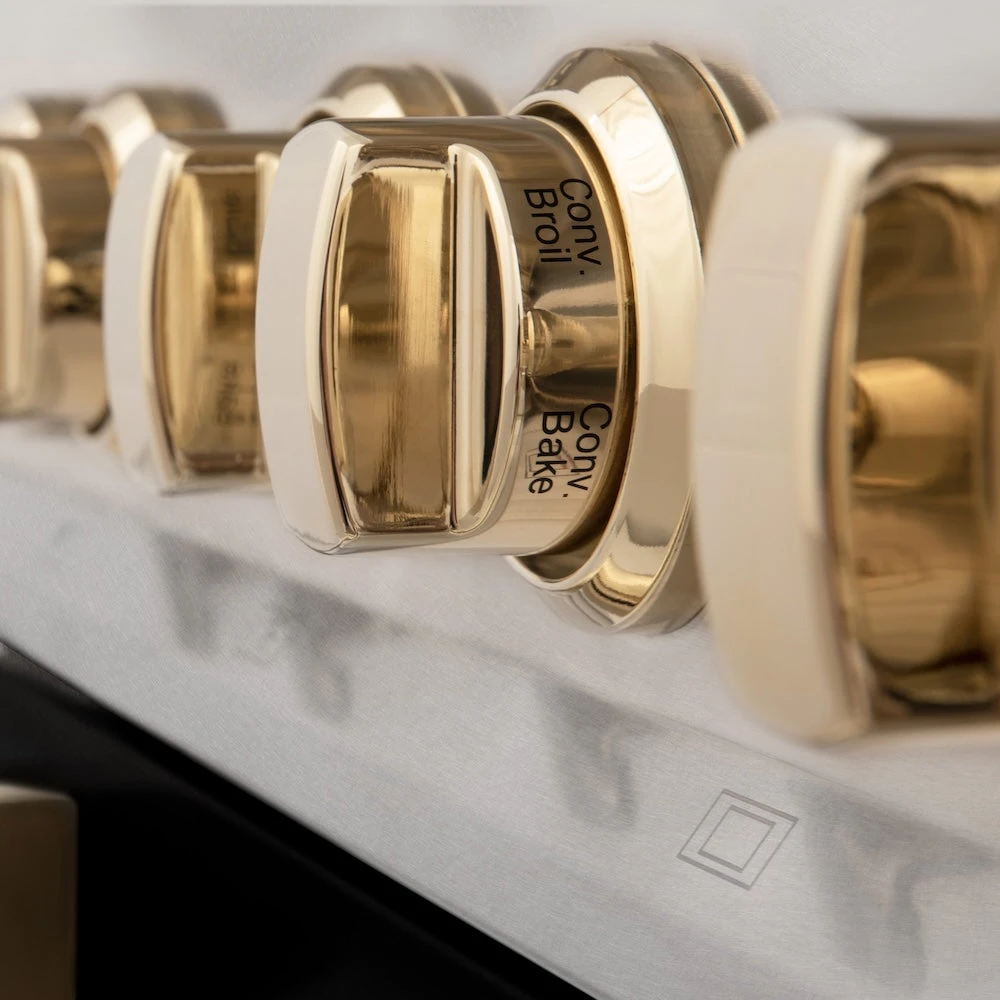 ZLINE Autograph Edition 36 In. 4.6 Cu. Ft. Legacy Dual Fuel Range With 6 Burner Gas Cooktop And Electric Convection Oven In Satin Stainless Steel With Black Matte Door And Polished Gold Accents (RASZ-BLM-36-G)(Zline Autograph Edition 36 Legacy Dual Fuel Range Satin Stainless Steel Black Matte Polished Gold Rasz Blm 36 G) 8 ZLINE Autograph Edition 36 In. 4.6 Cu. Ft. Legacy Dual Fuel Range With 6 Burner Gas Cooktop And Electric Convection Oven In Satin Stainless Steel With Black Matte Door And Polished Gold Accents (RASZ-BLM-36-G)(Zline Autograph Edition 36 Legacy Dual Fuel Range Satin Stainless Steel Black Matte Polished Gold Rasz Blm 36 G) - Image 8