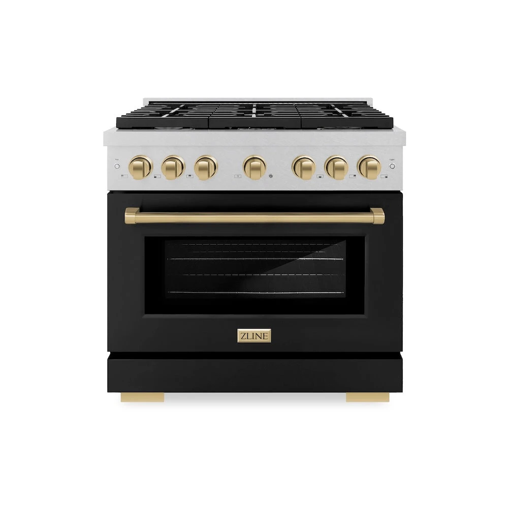 ZLINE Autograph Edition 36 In. 5.2 Cu. Ft. Paramount Dual Fuel Range With 6 Burner Gas Cooktop And Electric Convection Oven In Satin Stainless Steel With Black Matte Door And Champagne Bronze Accents (SDRSZ-BLM-36-CB)(Zline Autograph Edition 36 Paramount Dual Fuel Range Satin Stainless Steel Black Matte Champagne Bronze Sdrsz Blm 36 Cb) 2 ZLINE Autograph Edition 36 In. 5.2 Cu. Ft. Paramount Dual Fuel Range With 6 Burner Gas Cooktop And Electric Convection Oven In Satin Stainless Steel With Black Matte Door And Champagne Bronze Accents (SDRSZ-BLM-36-CB)(Zline Autograph Edition 36 Paramount Dual Fuel Range Satin Stainless Steel Black Matte Champagne Bronze Sdrsz Blm 36 Cb) - Image 2