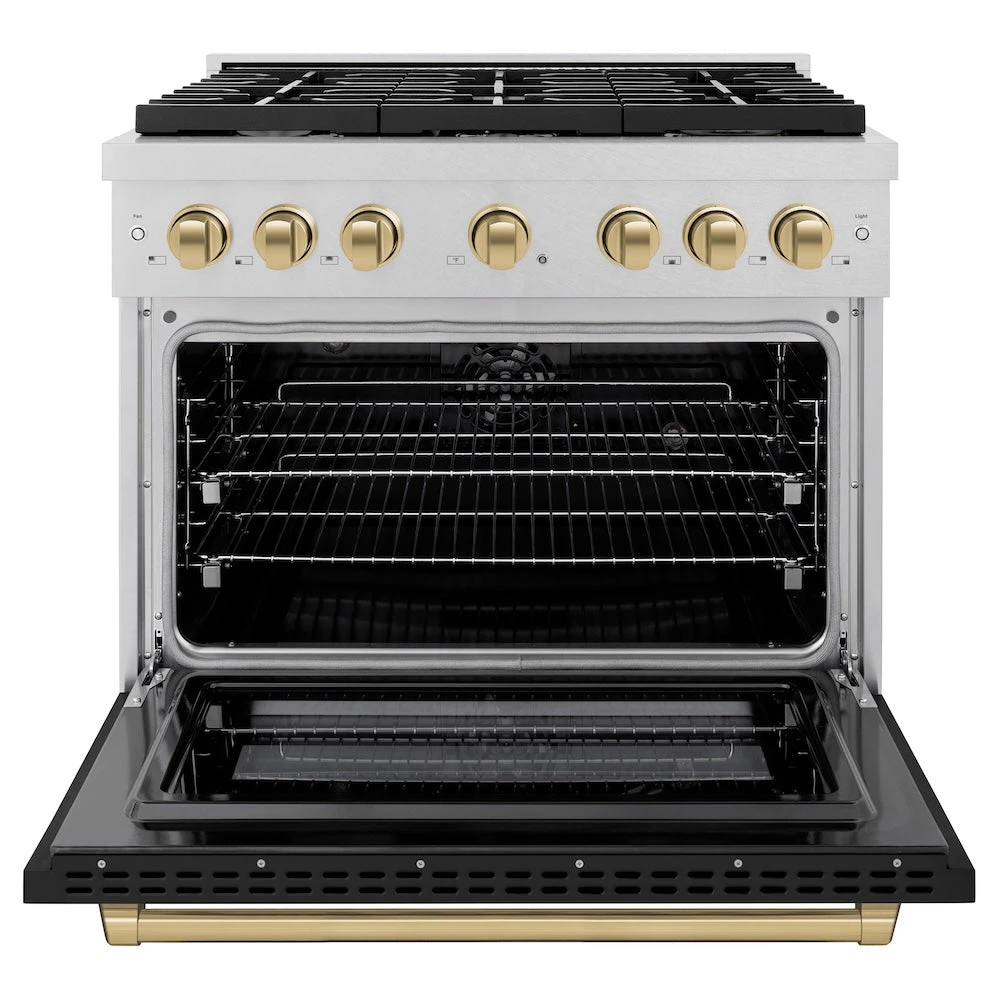 ZLINE Autograph Edition 36 In. 5.2 Cu. Ft. Paramount Dual Fuel Range With 6 Burner Gas Cooktop And Electric Convection Oven In Satin Stainless Steel With Black Matte Door And Champagne Bronze Accents (SDRSZ-BLM-36-CB)(Zline Autograph Edition 36 Paramount Dual Fuel Range Satin Stainless Steel Black Matte Champagne Bronze Sdrsz Blm 36 Cb) 3 ZLINE Autograph Edition 36 In. 5.2 Cu. Ft. Paramount Dual Fuel Range With 6 Burner Gas Cooktop And Electric Convection Oven In Satin Stainless Steel With Black Matte Door And Champagne Bronze Accents (SDRSZ-BLM-36-CB)(Zline Autograph Edition 36 Paramount Dual Fuel Range Satin Stainless Steel Black Matte Champagne Bronze Sdrsz Blm 36 Cb) - Image 3