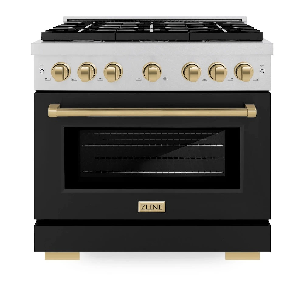 ZLINE Autograph Edition 36 In. 5.2 Cu. Ft. Paramount Dual Fuel Range With 6 Burner Gas Cooktop And Electric Convection Oven In Satin Stainless Steel With Black Matte Door And Champagne Bronze Accents (SDRSZ-BLM-36-CB)(Zline Autograph Edition 36 Paramount Dual Fuel Range Satin Stainless Steel Black Matte Champagne Bronze Sdrsz Blm 36 Cb) 4 ZLINE Autograph Edition 36 In. 5.2 Cu. Ft. Paramount Dual Fuel Range With 6 Burner Gas Cooktop And Electric Convection Oven In Satin Stainless Steel With Black Matte Door And Champagne Bronze Accents (SDRSZ-BLM-36-CB)(Zline Autograph Edition 36 Paramount Dual Fuel Range Satin Stainless Steel Black Matte Champagne Bronze Sdrsz Blm 36 Cb) - Image 4