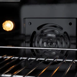 ZLINE Autograph Edition 36 In. 5.2 Cu. Ft. Paramount Dual Fuel Range With 6 Burner Gas Cooktop And Electric Convection Oven In Satin Stainless Steel With Black Matte Door And Polished Gold Accents (SDRSZ-BLM-36-G)(Zline Autograph Edition 36 Paramount Dual Fuel Range Satin Stainless Steel Black Matte Polished Gold Sdrsz Blm 36 G) -Induction Cooktop Store zline autograph edition professional satin stainless steel black matte gas range SDRSZ BLM 36 G inside oven closeup detail